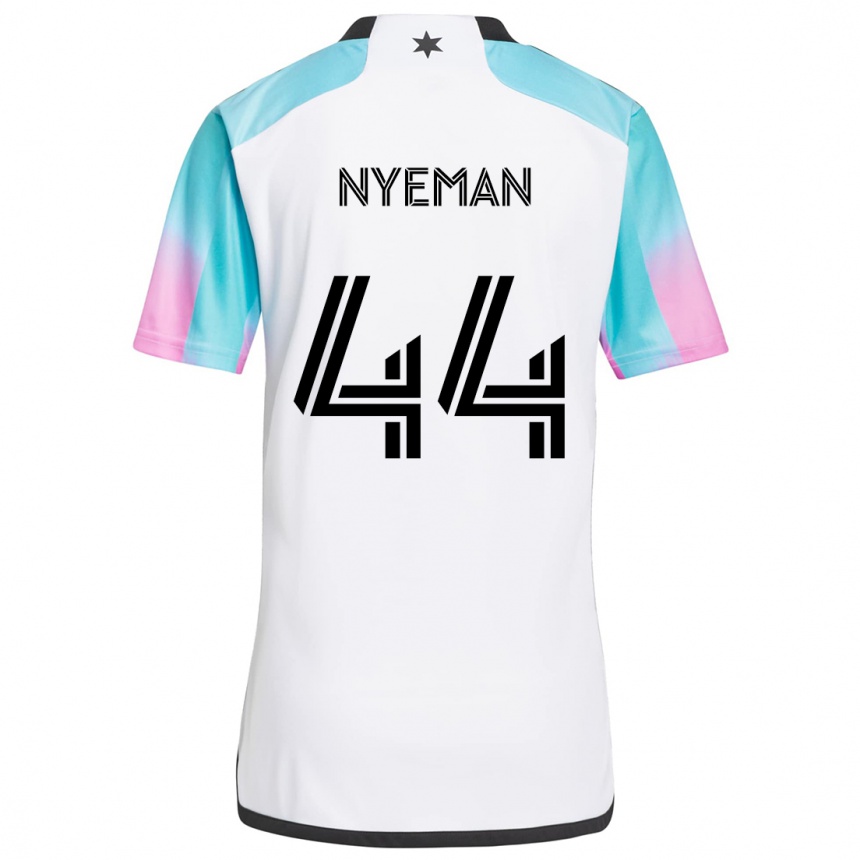 Niño Fútbol Camiseta Moses Nyeman #44 Blanco Azul Negro 2ª Equipación 2024/25