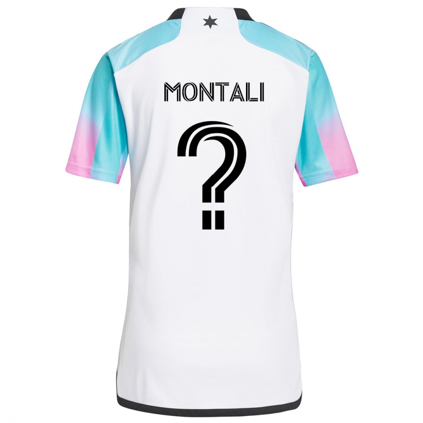 Niño Fútbol Camiseta Francesco Montali #0 Blanco Azul Negro 2ª Equipación 2024/25