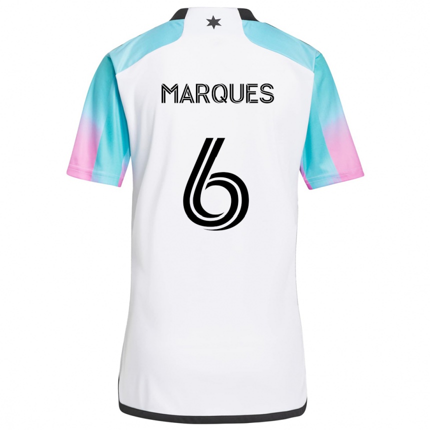 Niño Fútbol Camiseta Mikael Marqués #6 Blanco Azul Negro 2ª Equipación 2024/25