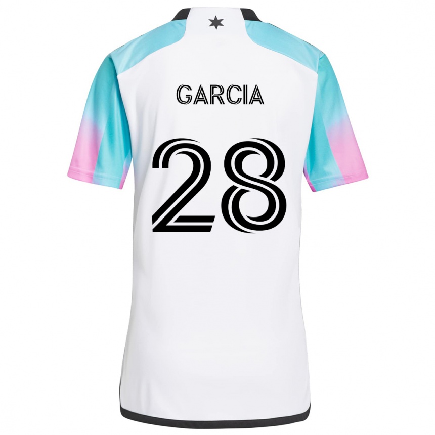 Niño Fútbol Camiseta Mender García #28 Blanco Azul Negro 2ª Equipación 2024/25