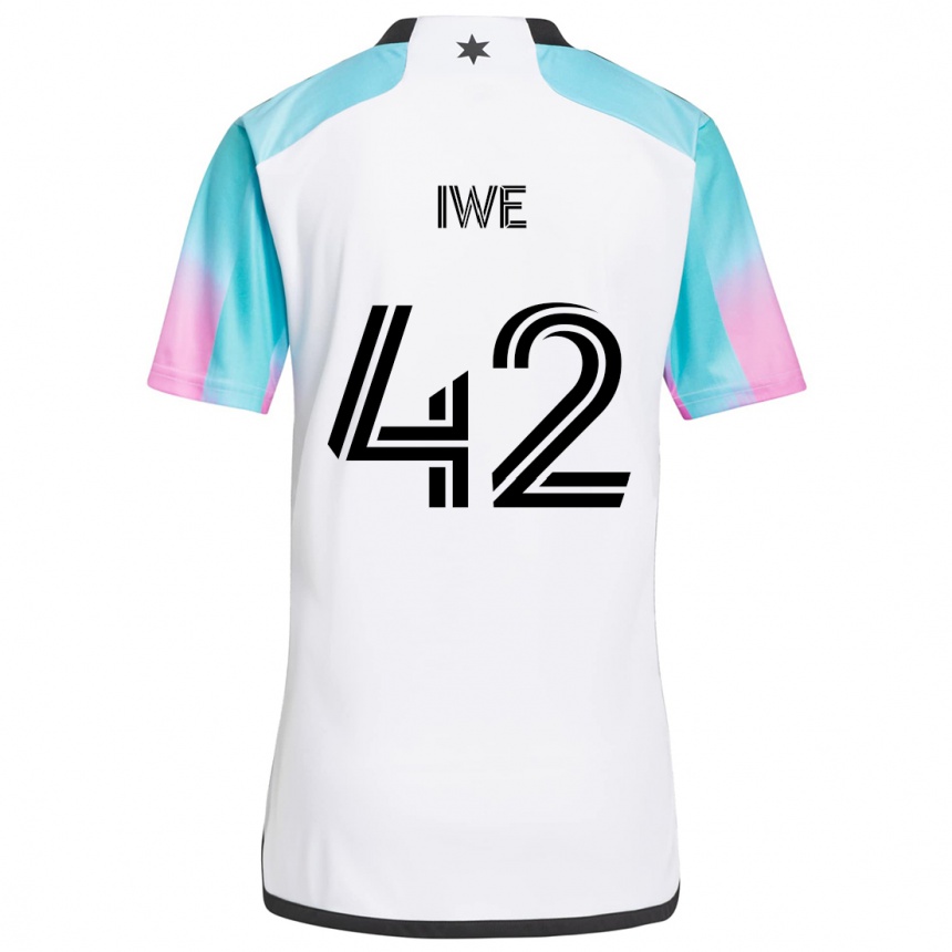 Niño Fútbol Camiseta Emmanuel Iwe #42 Blanco Azul Negro 2ª Equipación 2024/25