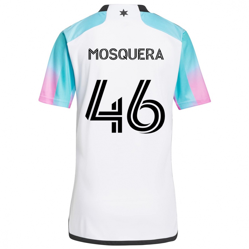 Niño Fútbol Camiseta Juan Camilo Mosquera #46 Blanco Azul Negro 2ª Equipación 2024/25