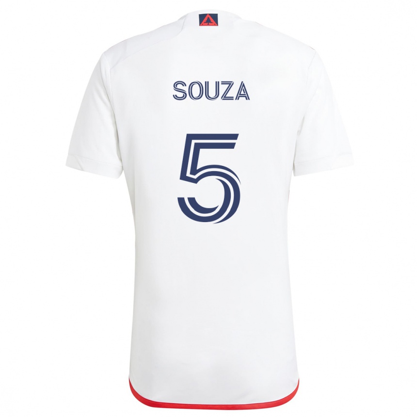 Niño Fútbol Camiseta Victor Souza #5 Blanco Rojo 2ª Equipación 2024/25