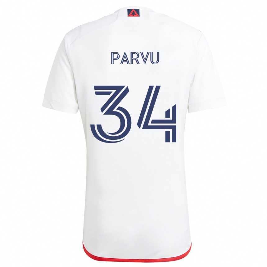 Niño Fútbol Camiseta Alexandru Parvu #34 Blanco Rojo 2ª Equipación 2024/25