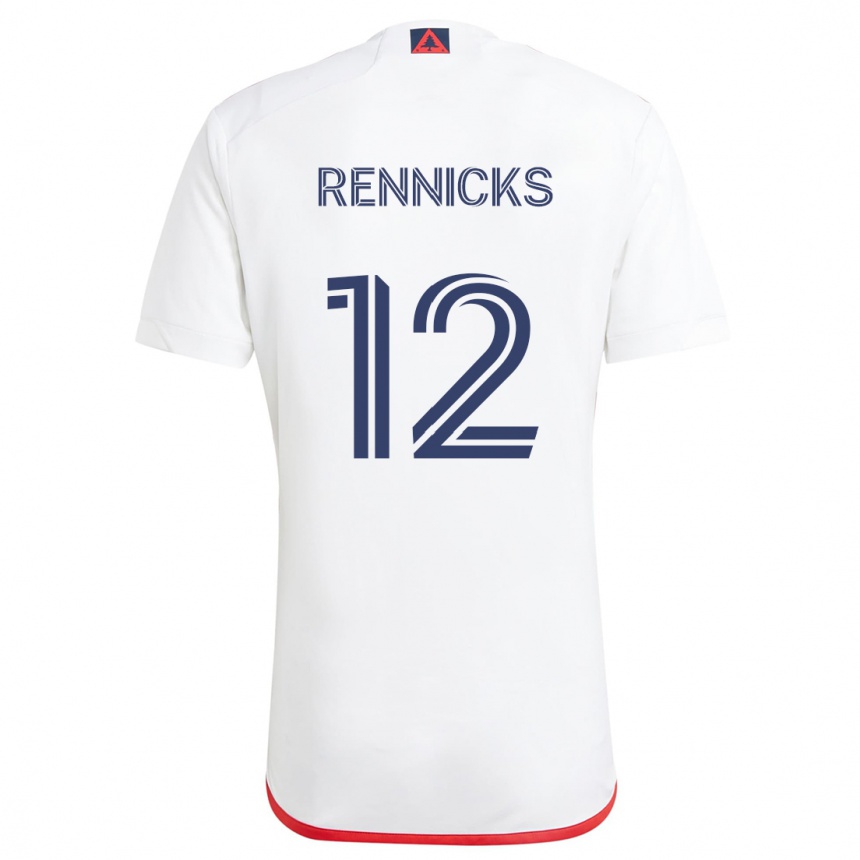 Niño Fútbol Camiseta Justin Rennicks #12 Blanco Rojo 2ª Equipación 2024/25