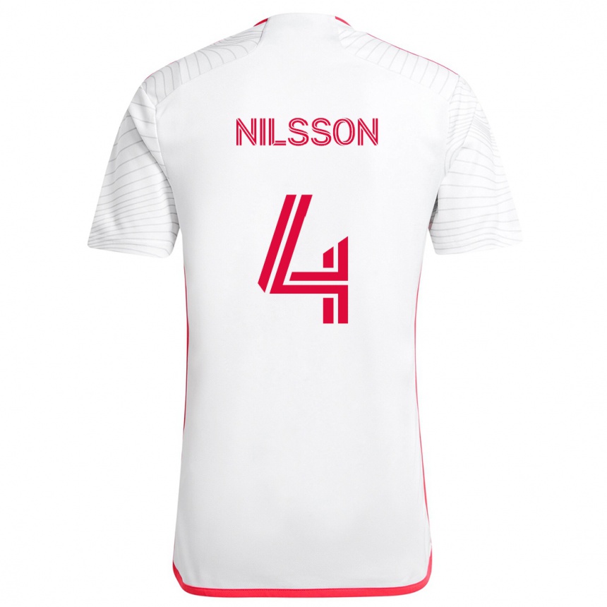 Niño Fútbol Camiseta Joakim Nilsson #4 Blanco Rojo 2ª Equipación 2024/25