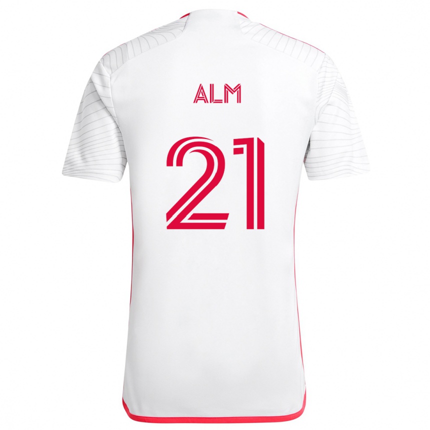 Niño Fútbol Camiseta Rasmus Alm #21 Blanco Rojo 2ª Equipación 2024/25