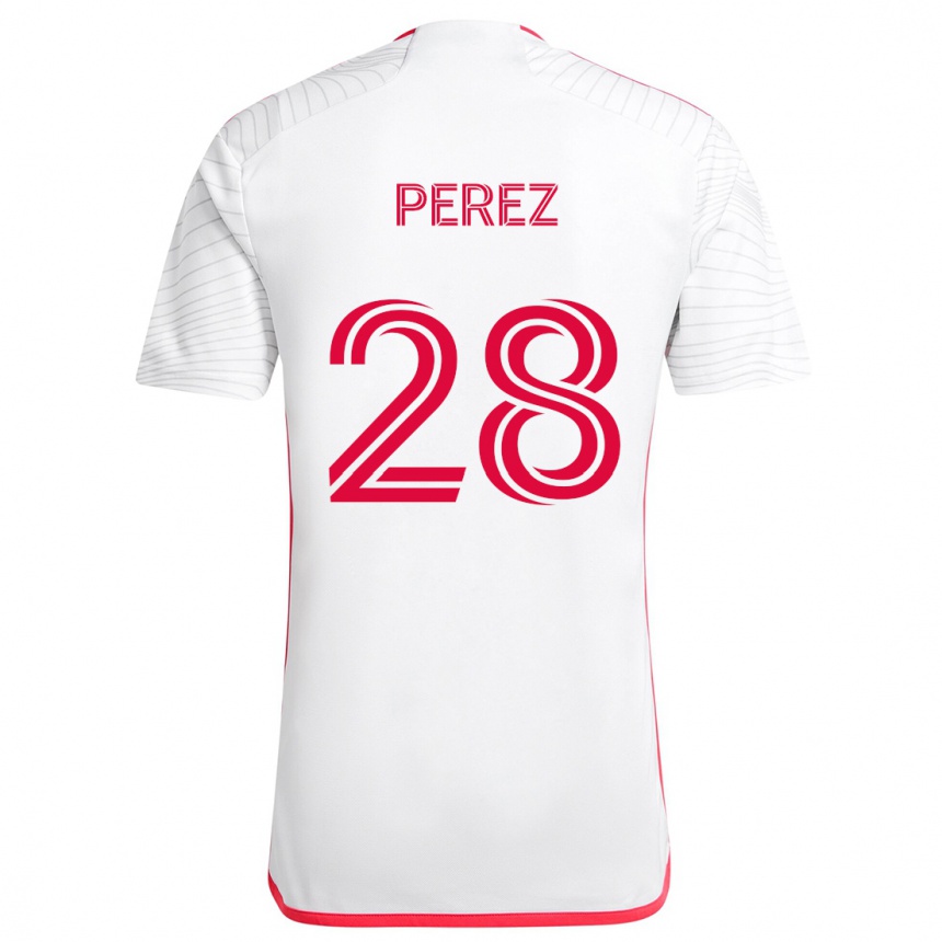 Niño Fútbol Camiseta Miguel Perez #28 Blanco Rojo 2ª Equipación 2024/25