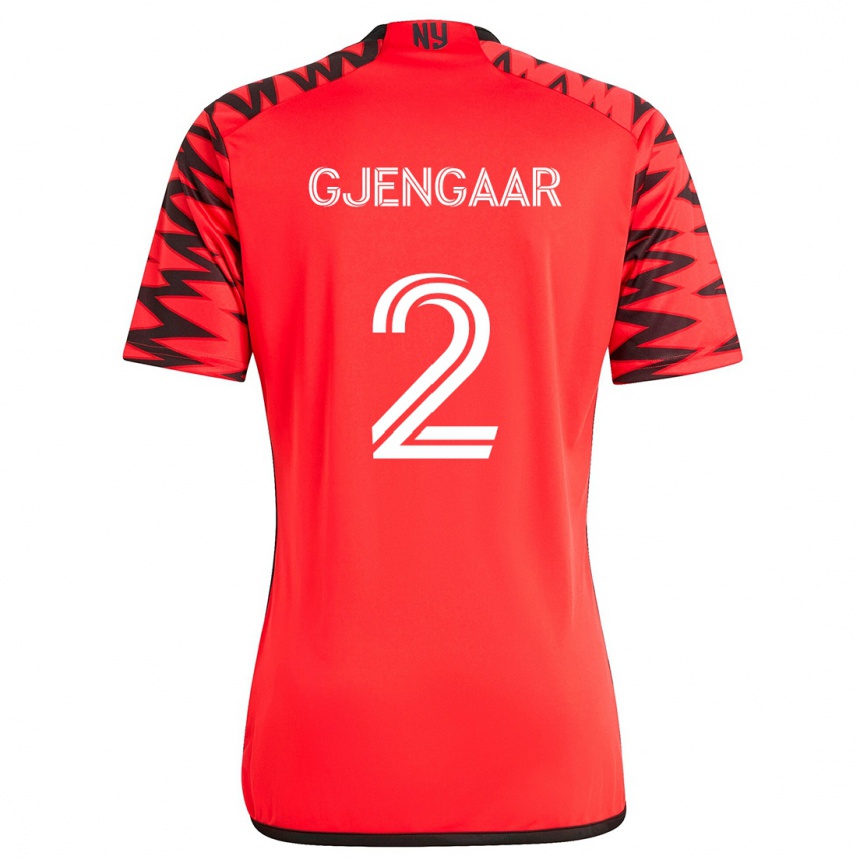 Niño Fútbol Camiseta Dennis Gjengaar #2 Rojo Negro Blanco 2ª Equipación 2024/25