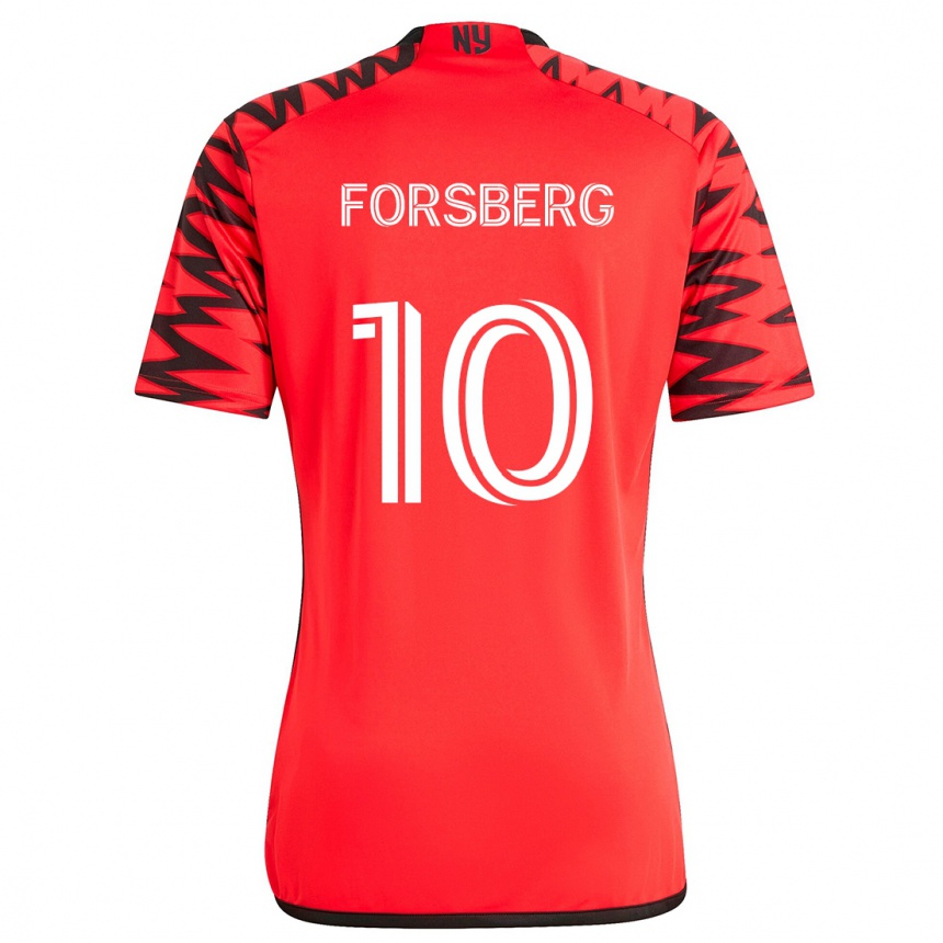 Niño Fútbol Camiseta Emil Forsberg #10 Rojo Negro Blanco 2ª Equipación 2024/25