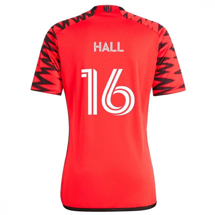 Niño Fútbol Camiseta Julian Hall #16 Rojo Negro Blanco 2ª Equipación 2024/25