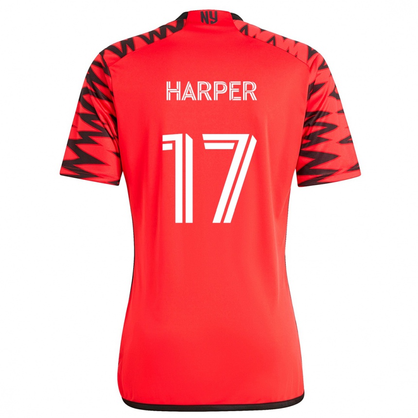 Niño Fútbol Camiseta Cameron Harper #17 Rojo Negro Blanco 2ª Equipación 2024/25