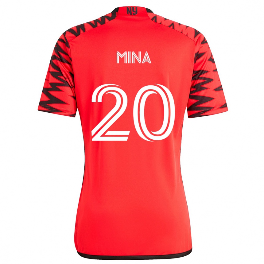 Niño Fútbol Camiseta Juan Mina #20 Rojo Negro Blanco 2ª Equipación 2024/25