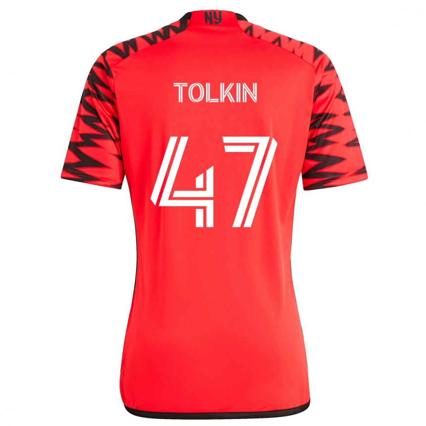 Niño Fútbol Camiseta John Tolkin #47 Rojo Negro Blanco 2ª Equipación 2024/25