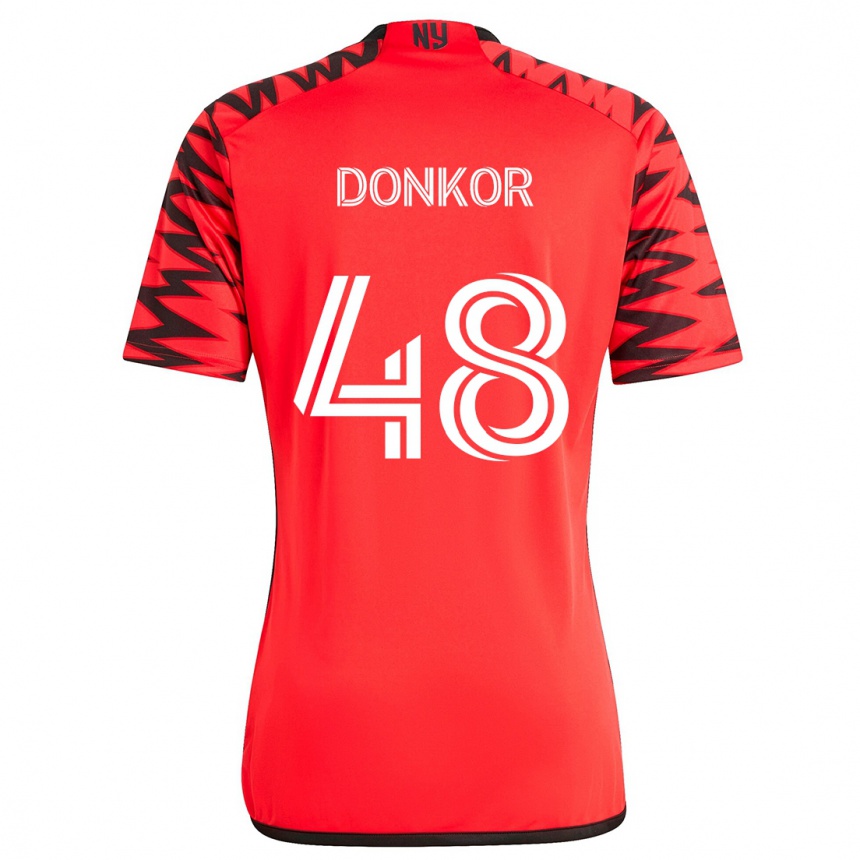 Niño Fútbol Camiseta Ronald Donkor #48 Rojo Negro Blanco 2ª Equipación 2024/25