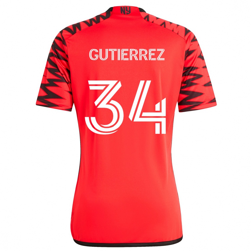 Niño Fútbol Camiseta Juan Gutierrez #34 Rojo Negro Blanco 2ª Equipación 2024/25