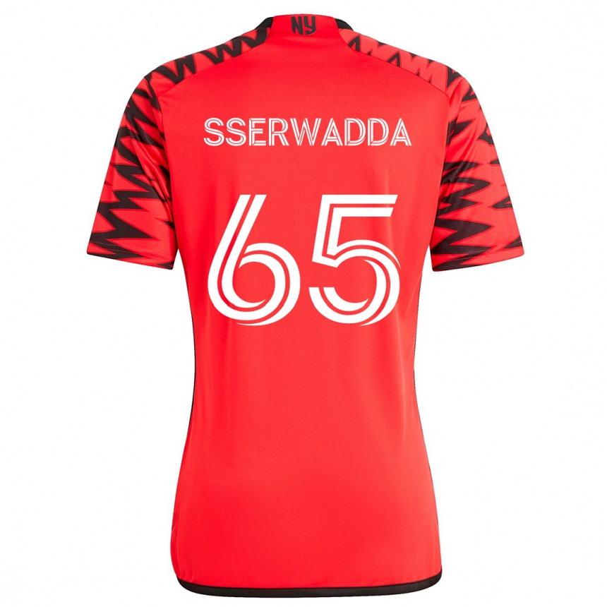 Niño Fútbol Camiseta Steven Sserwadda #65 Rojo Negro Blanco 2ª Equipación 2024/25