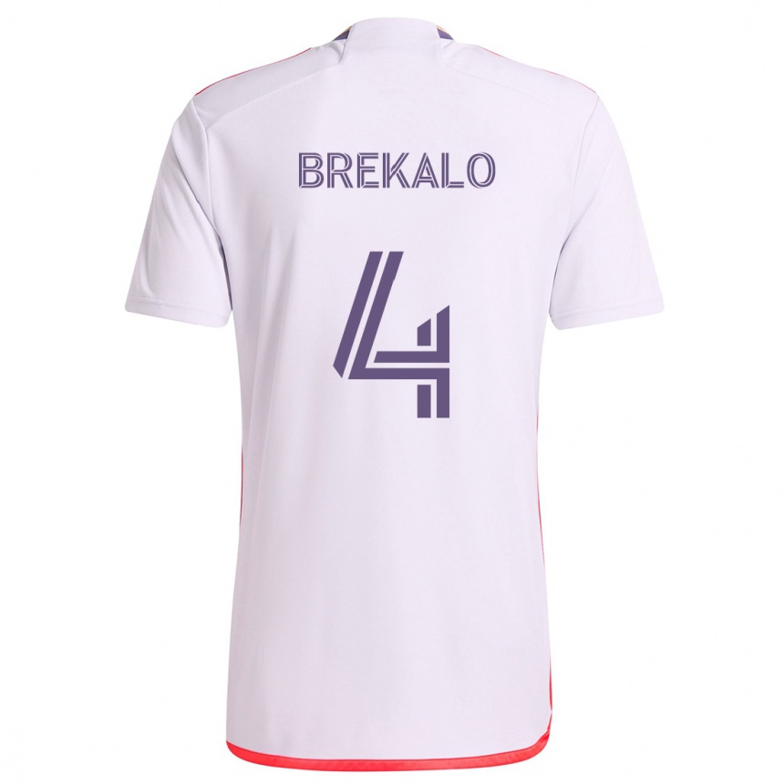 Niño Fútbol Camiseta David Brekalo #4 Blanco Rojo Púrpura 2ª Equipación 2024/25