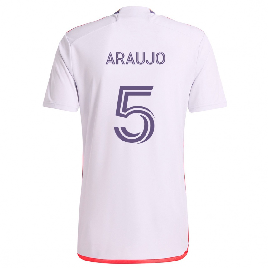 Niño Fútbol Camiseta César Araújo #5 Blanco Rojo Púrpura 2ª Equipación 2024/25