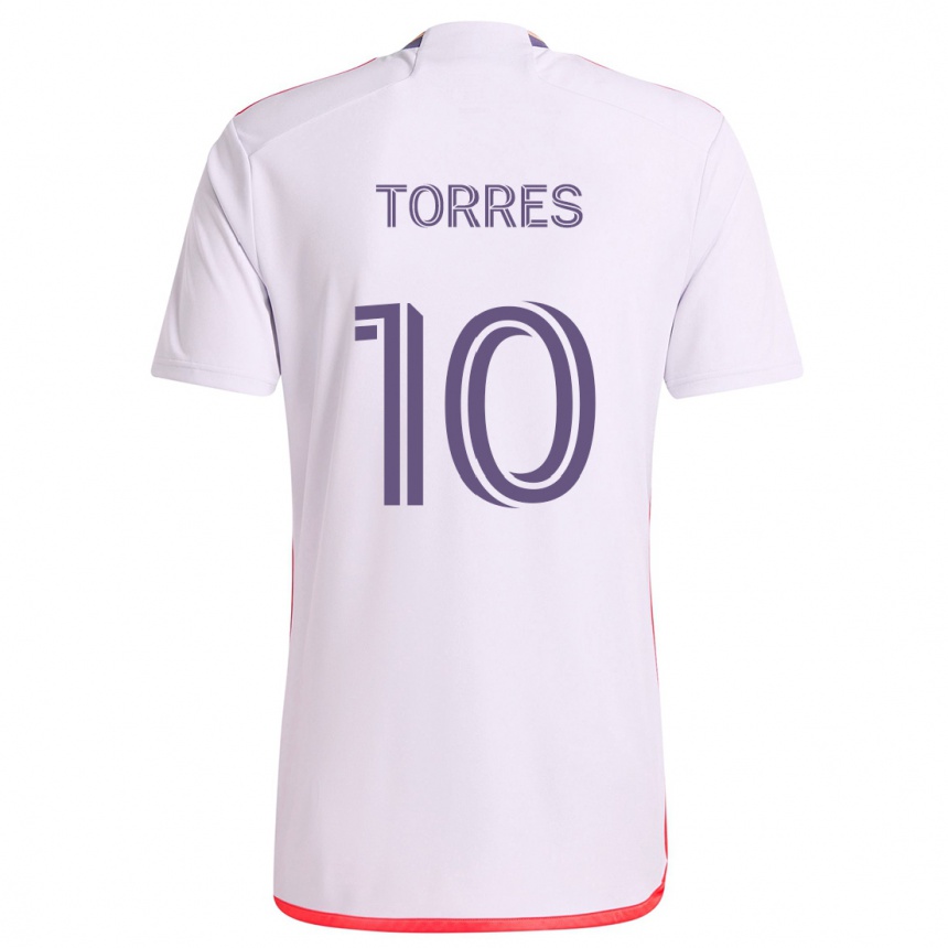 Niño Fútbol Camiseta Facundo Torres #10 Blanco Rojo Púrpura 2ª Equipación 2024/25