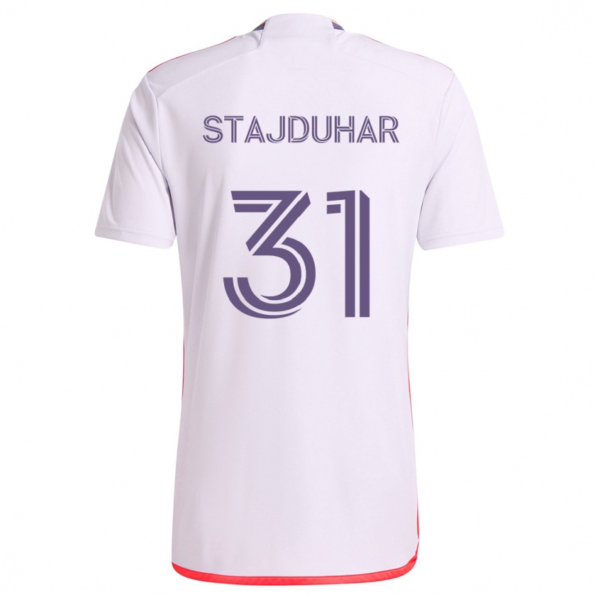 Niño Fútbol Camiseta Mason Stajduhar #31 Blanco Rojo Púrpura 2ª Equipación 2024/25