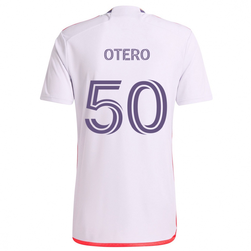 Niño Fútbol Camiseta Javier Otero #50 Blanco Rojo Púrpura 2ª Equipación 2024/25