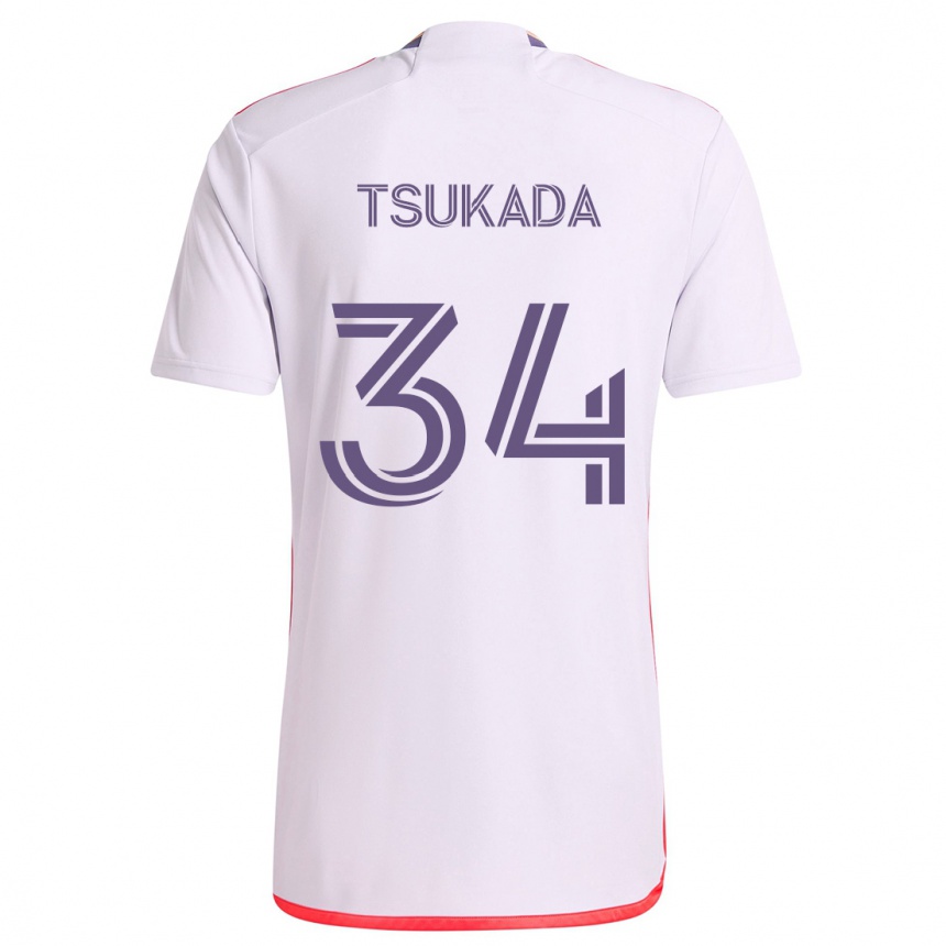 Niño Fútbol Camiseta Yutaro Tsukada #34 Blanco Rojo Púrpura 2ª Equipación 2024/25