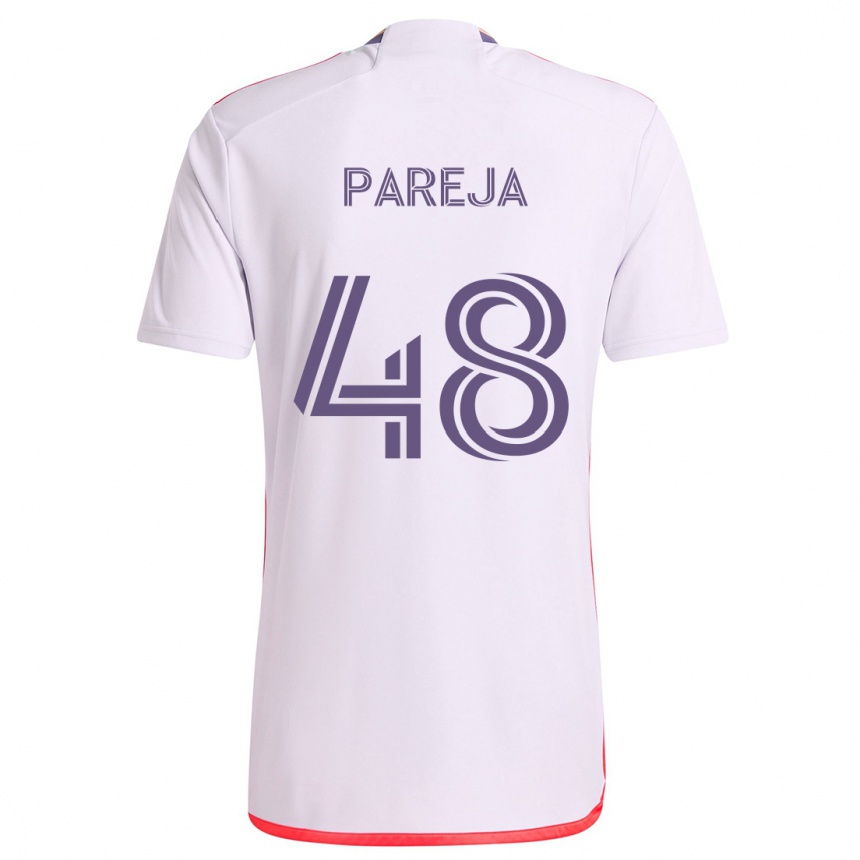 Niño Fútbol Camiseta Diego Pareja #48 Blanco Rojo Púrpura 2ª Equipación 2024/25