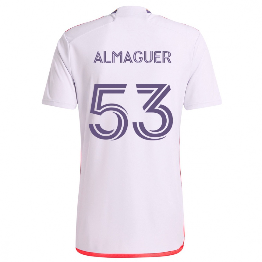 Niño Fútbol Camiseta Jorge Almaguer #53 Blanco Rojo Púrpura 2ª Equipación 2024/25