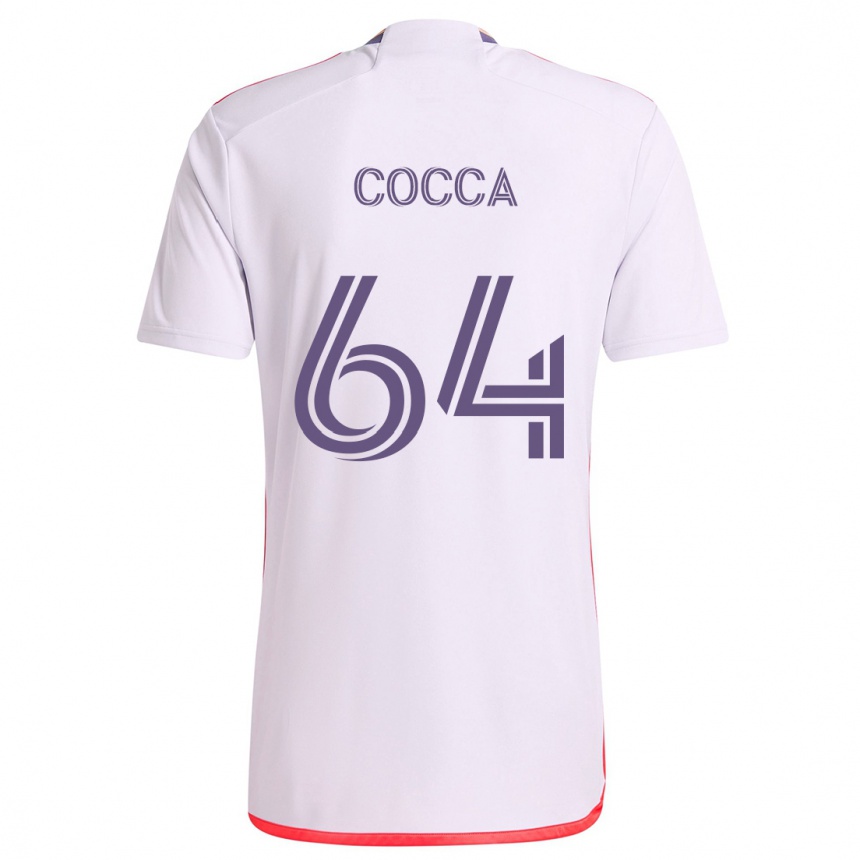 Niño Fútbol Camiseta Manuel Cocca #64 Blanco Rojo Púrpura 2ª Equipación 2024/25