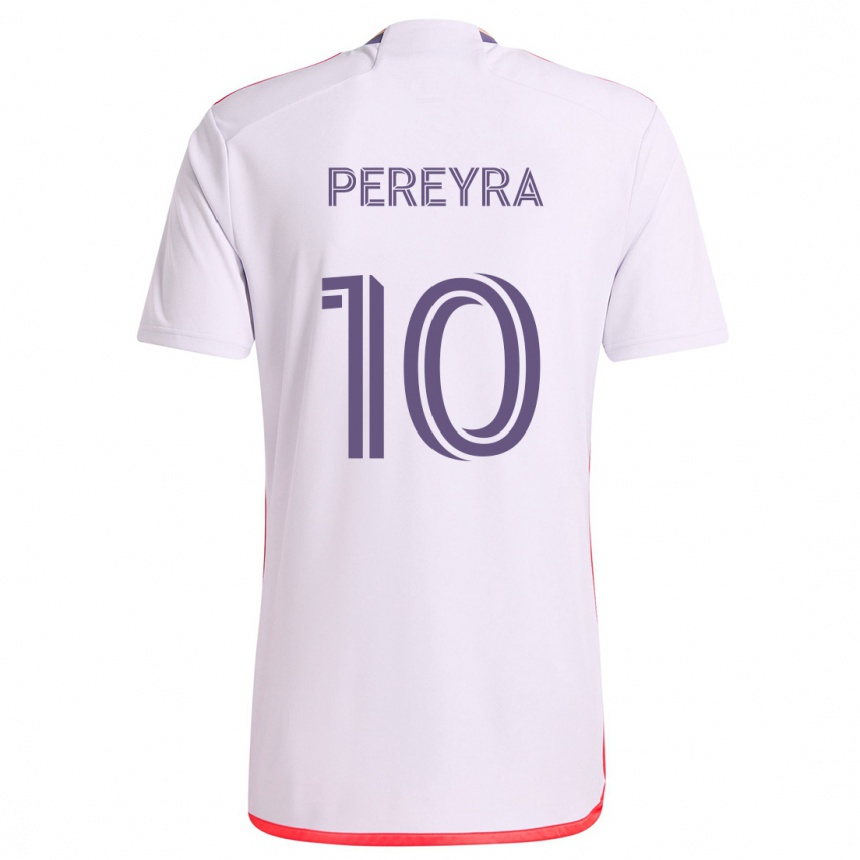 Niño Fútbol Camiseta Mauricio Pereyra #10 Blanco Rojo Púrpura 2ª Equipación 2024/25