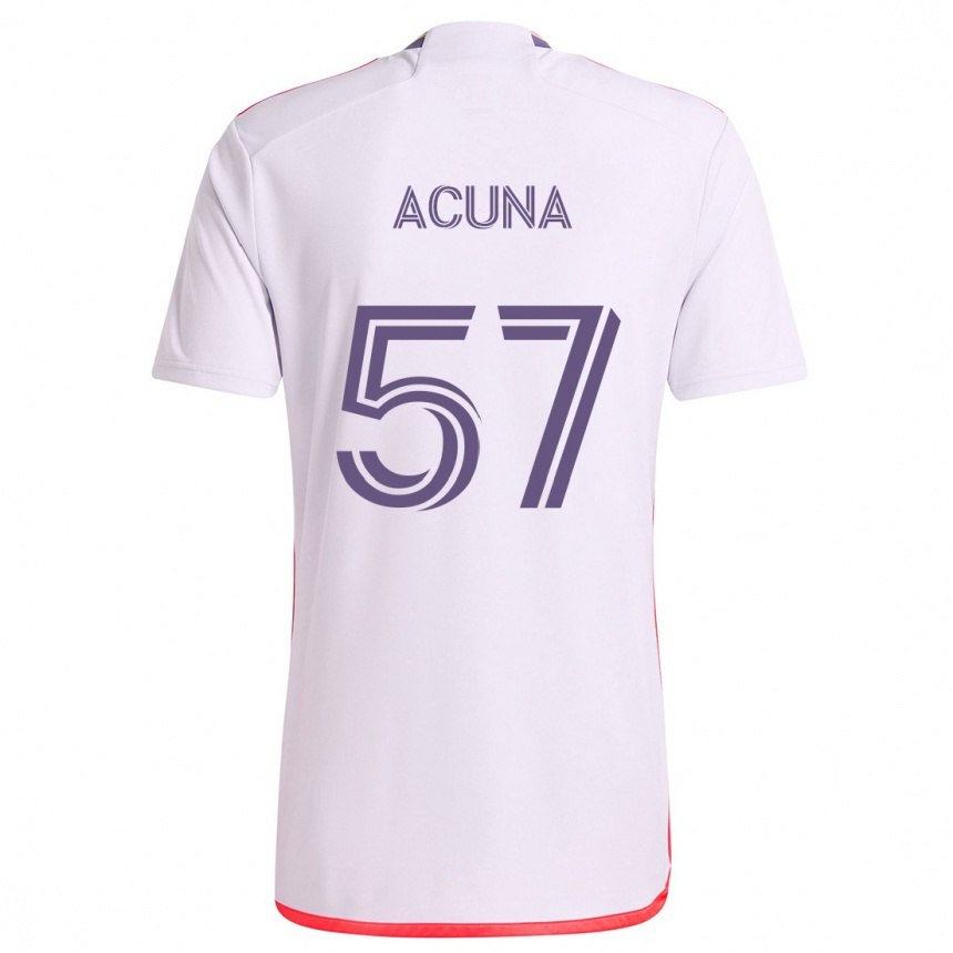 Niño Fútbol Camiseta Cristofer Acuña #57 Blanco Rojo Púrpura 2ª Equipación 2024/25