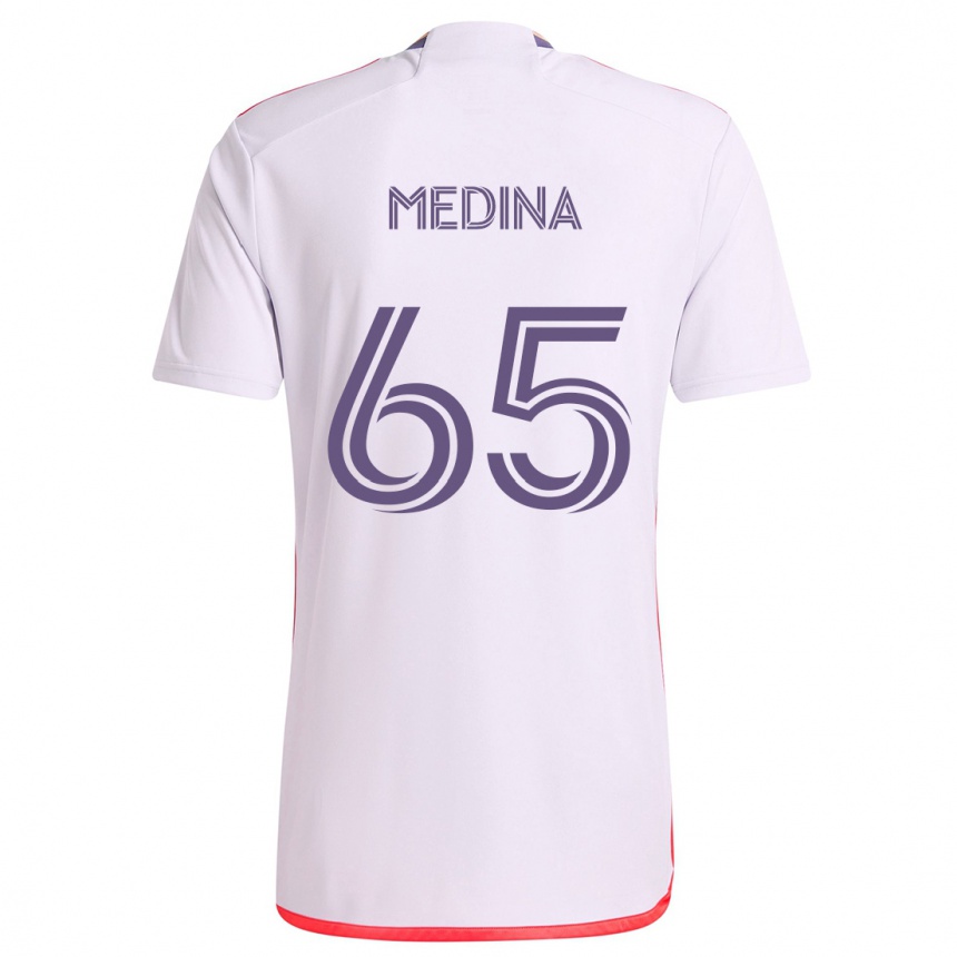 Niño Fútbol Camiseta Cristian Medina #65 Blanco Rojo Púrpura 2ª Equipación 2024/25