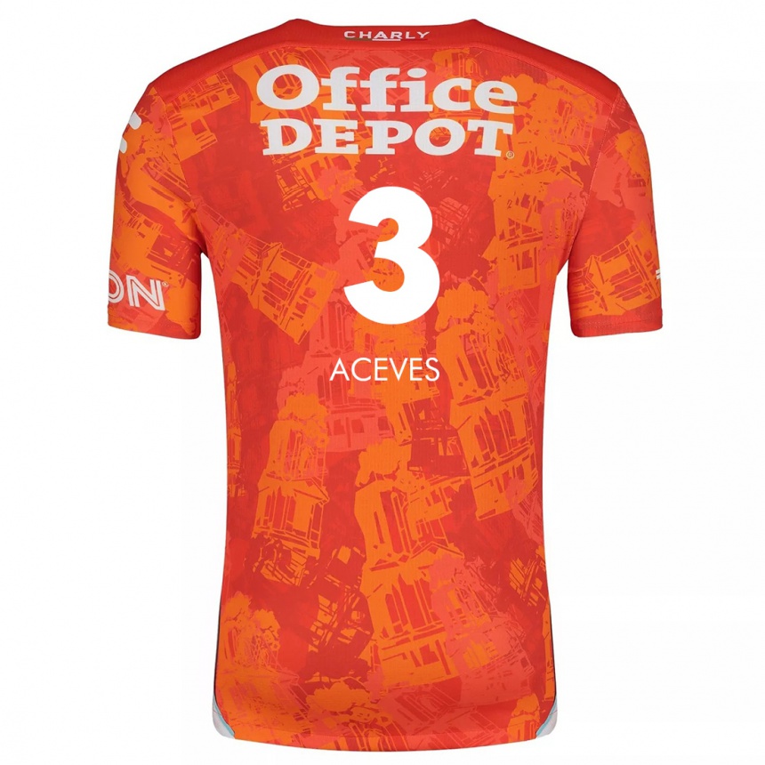 Niño Fútbol Camiseta Alonso Aceves #3 Naranja Blanco 2ª Equipación 2024/25