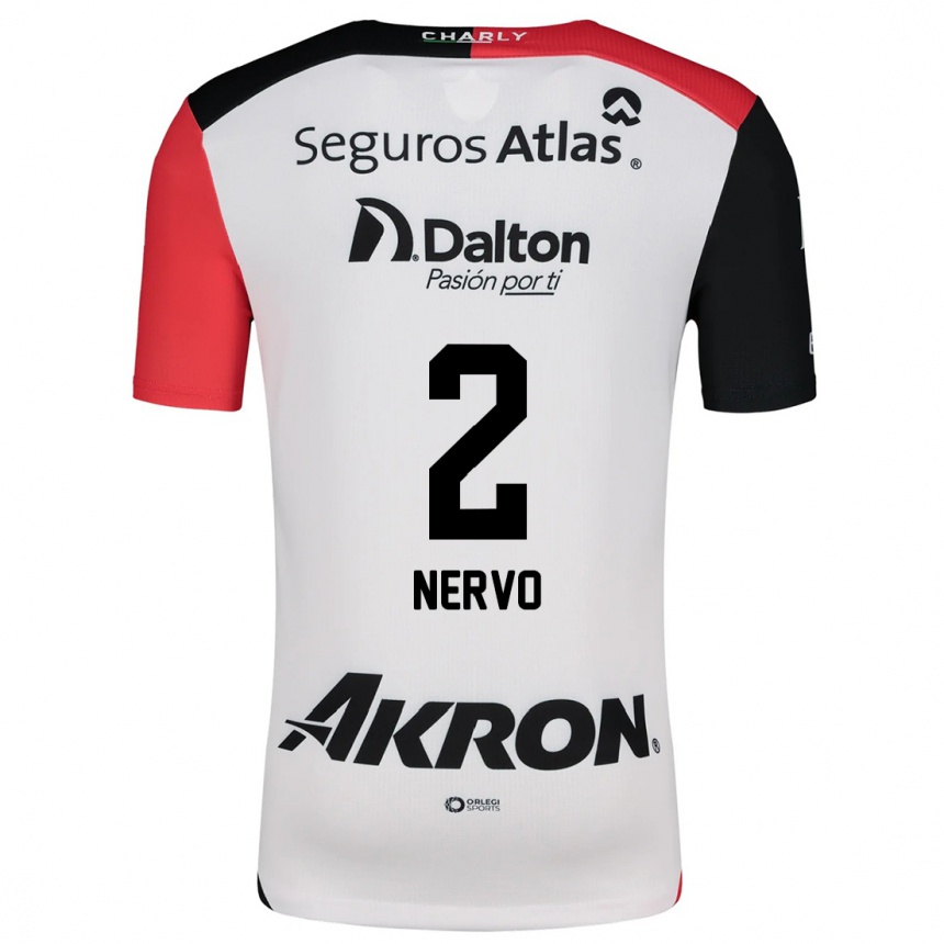 Niño Fútbol Camiseta Hugo Nervo #2 Blanco Rojo Negro 2ª Equipación 2024/25