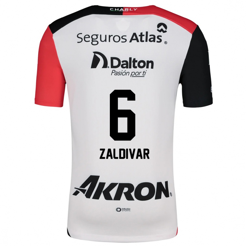 Niño Fútbol Camiseta Édgar Zaldívar #6 Blanco Rojo Negro 2ª Equipación 2024/25