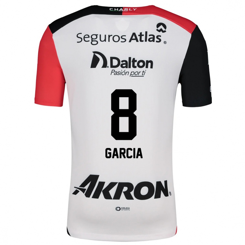 Niño Fútbol Camiseta Mateo García #8 Blanco Rojo Negro 2ª Equipación 2024/25