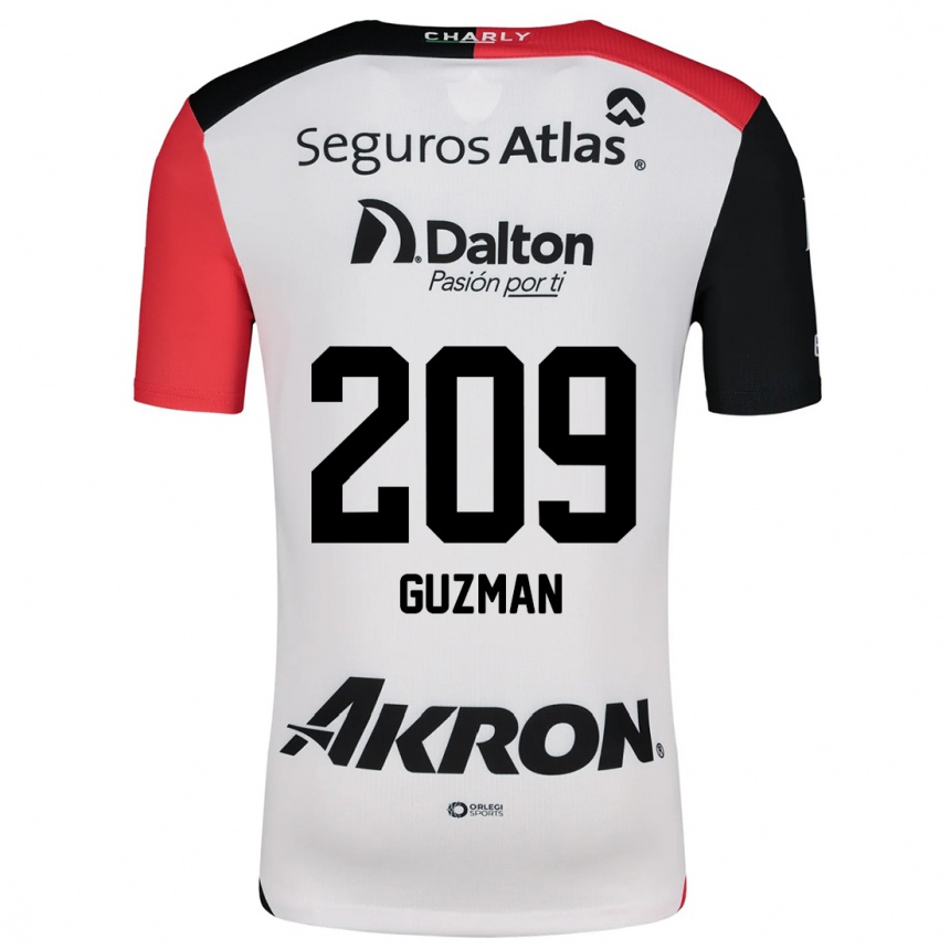 Niño Fútbol Camiseta Jorge Guzmán #209 Blanco Rojo Negro 2ª Equipación 2024/25