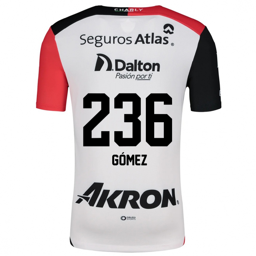 Niño Fútbol Camiseta José Gómez #236 Blanco Rojo Negro 2ª Equipación 2024/25