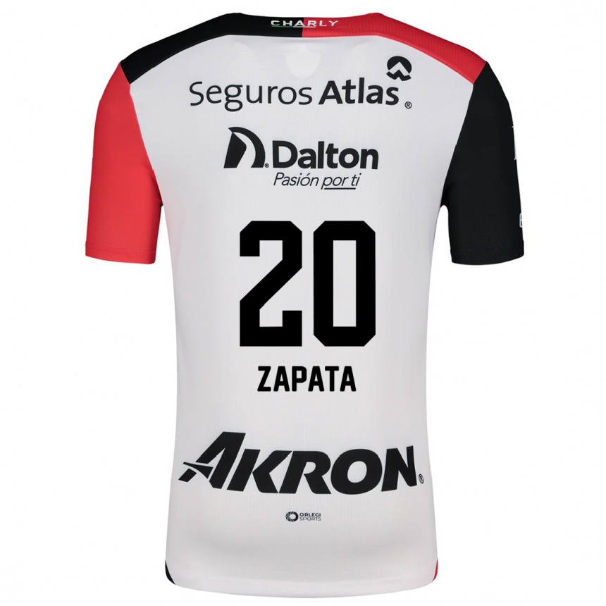 Niño Fútbol Camiseta Juan Zapata #20 Blanco Rojo Negro 2ª Equipación 2024/25