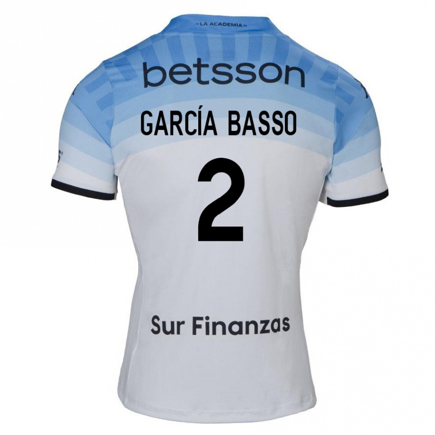 Niño Fútbol Camiseta Agustín García Basso #2 Blanco Azul Negro 2ª Equipación 2024/25