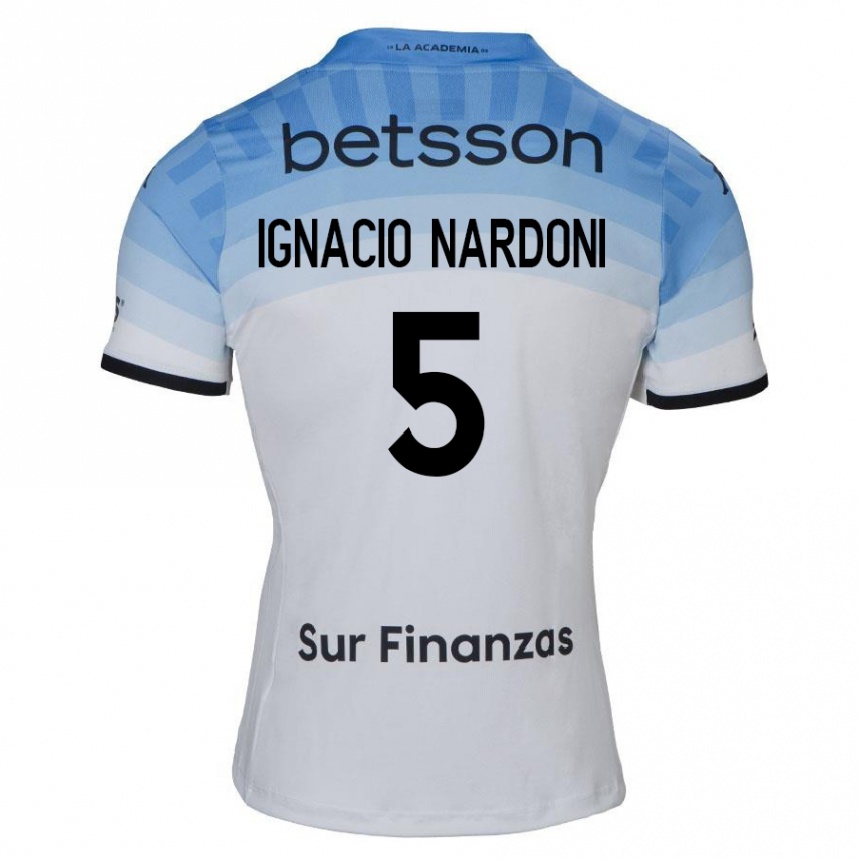 Niño Fútbol Camiseta Juan Ignacio Nardoni #5 Blanco Azul Negro 2ª Equipación 2024/25