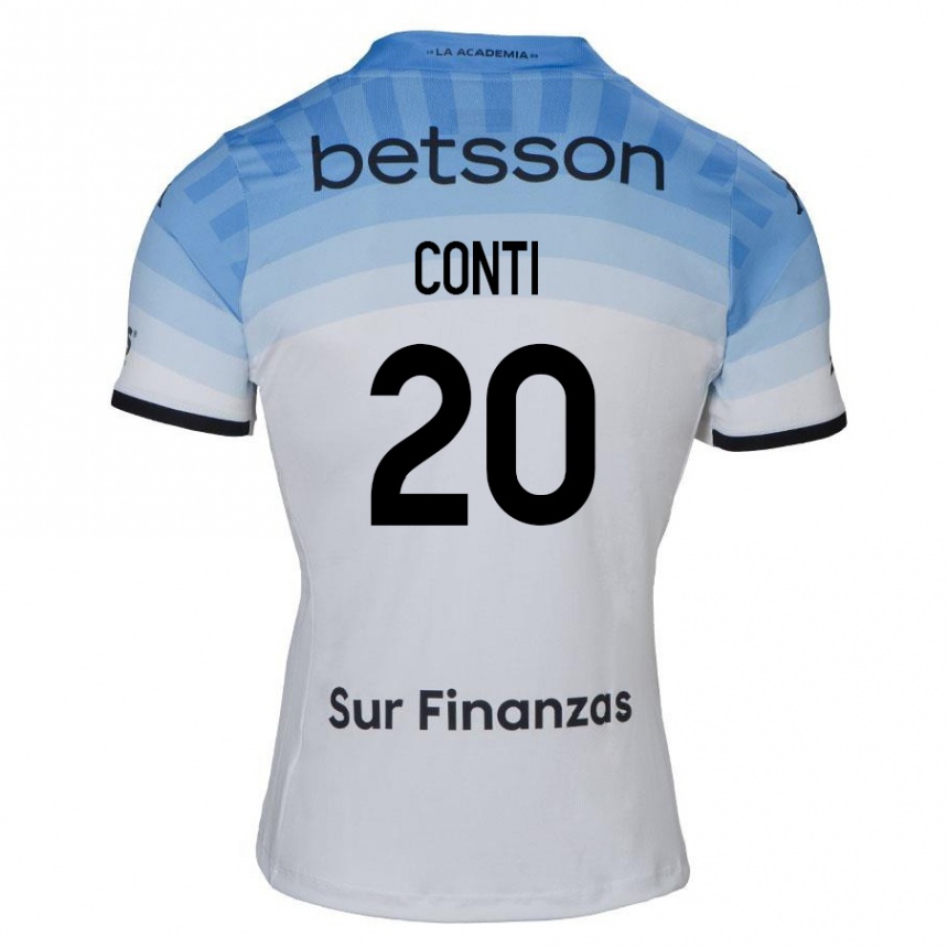 Niño Fútbol Camiseta Germán Conti #20 Blanco Azul Negro 2ª Equipación 2024/25