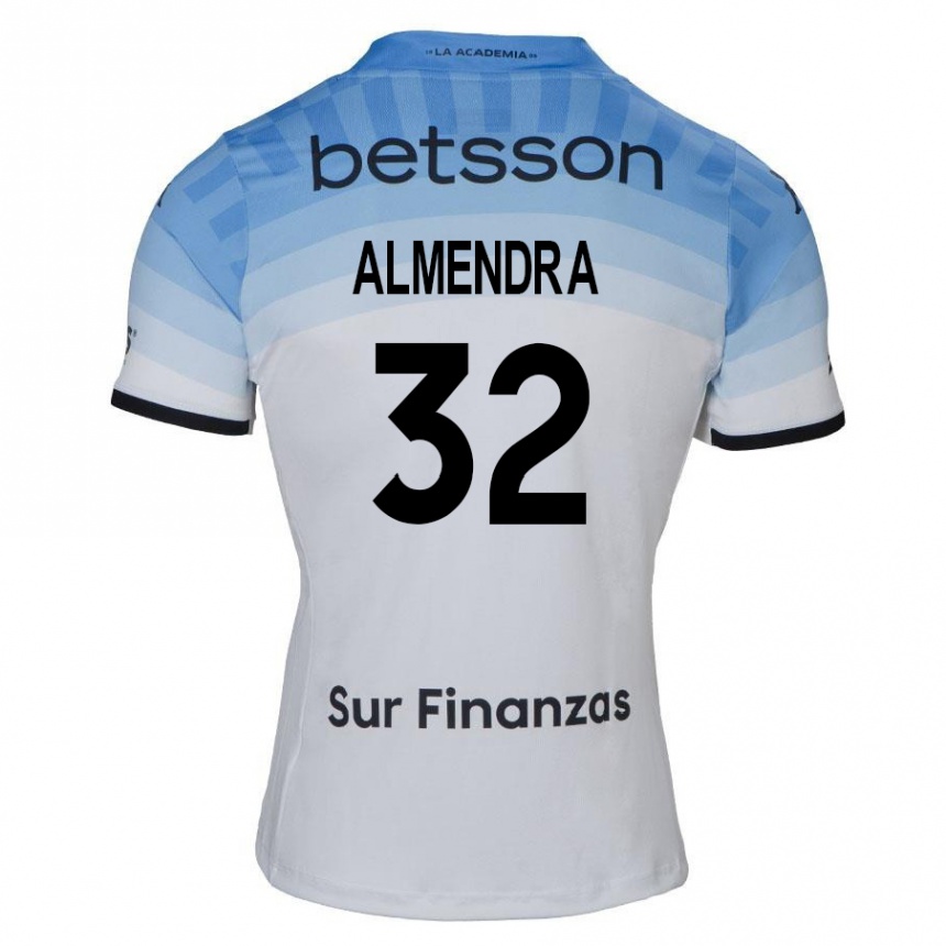 Niño Fútbol Camiseta Agustín Almendra #32 Blanco Azul Negro 2ª Equipación 2024/25