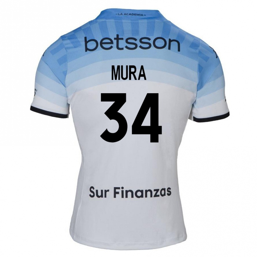 Niño Fútbol Camiseta Facundo Mura #34 Blanco Azul Negro 2ª Equipación 2024/25