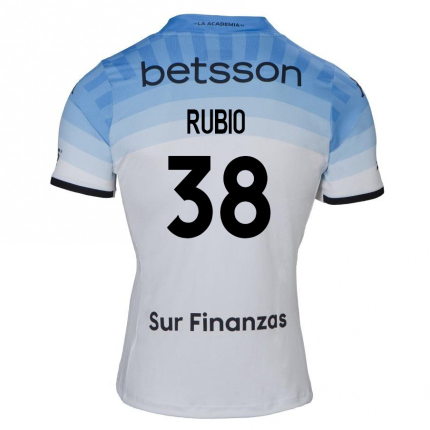 Niño Fútbol Camiseta Tobías Rubio #38 Blanco Azul Negro 2ª Equipación 2024/25