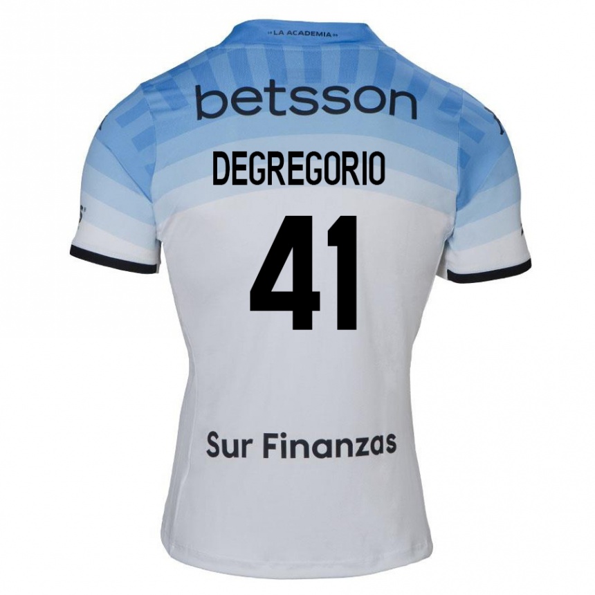 Niño Fútbol Camiseta Ramiro Degregorio #41 Blanco Azul Negro 2ª Equipación 2024/25