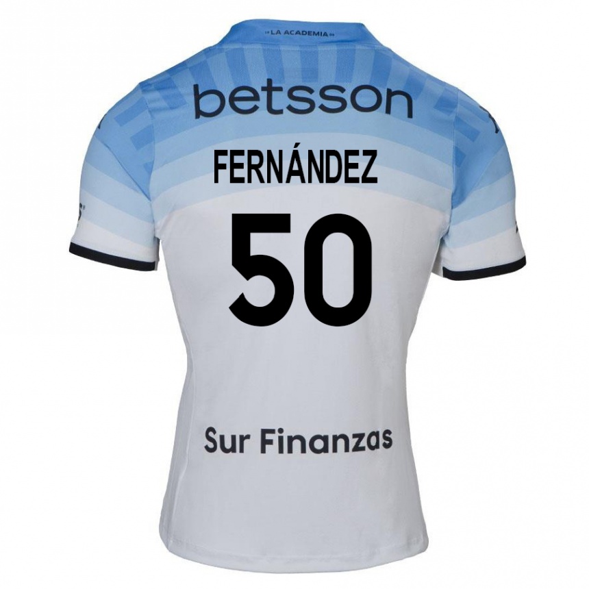 Niño Fútbol Camiseta Román Fernández #50 Blanco Azul Negro 2ª Equipación 2024/25