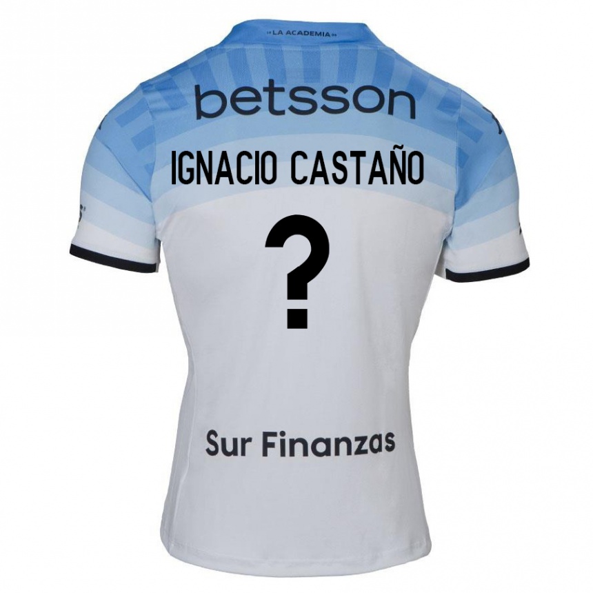 Niño Fútbol Camiseta Juan Ignacio Castaño #0 Blanco Azul Negro 2ª Equipación 2024/25