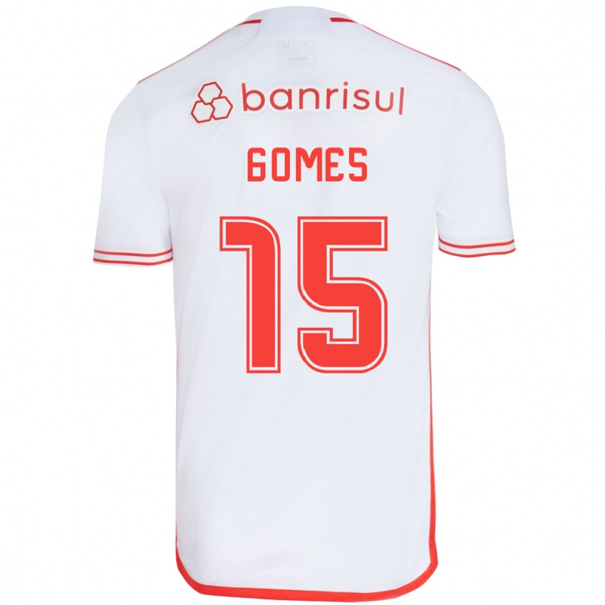 Niño Fútbol Camiseta Bruno Gomes #15 Blanco Rojo 2ª Equipación 2024/25